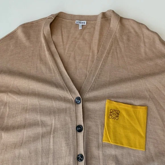 Loewe | EUC Wool Anagram Pocket Cardigan - Camel/Yellow | Sz XL - Picture 10 of 16